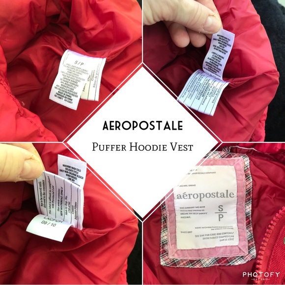 Aeropostale Red Zip Up Puffer Vest Removable Faux Fur Hat Hood Hoodie Small S - Picture 5 of 16